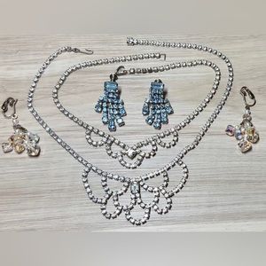 Lot Of 4 Vintage-Antique 1950s Rhinestone & Crystal Necklaces & Earrings
